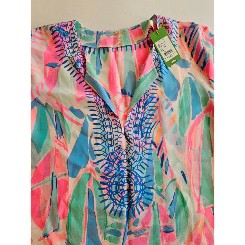 LILLY PULITZER Amelia Island Tunic Out to Sea 100% Silk Blouse Top NWT SIZE XL - Picture 5 of 14